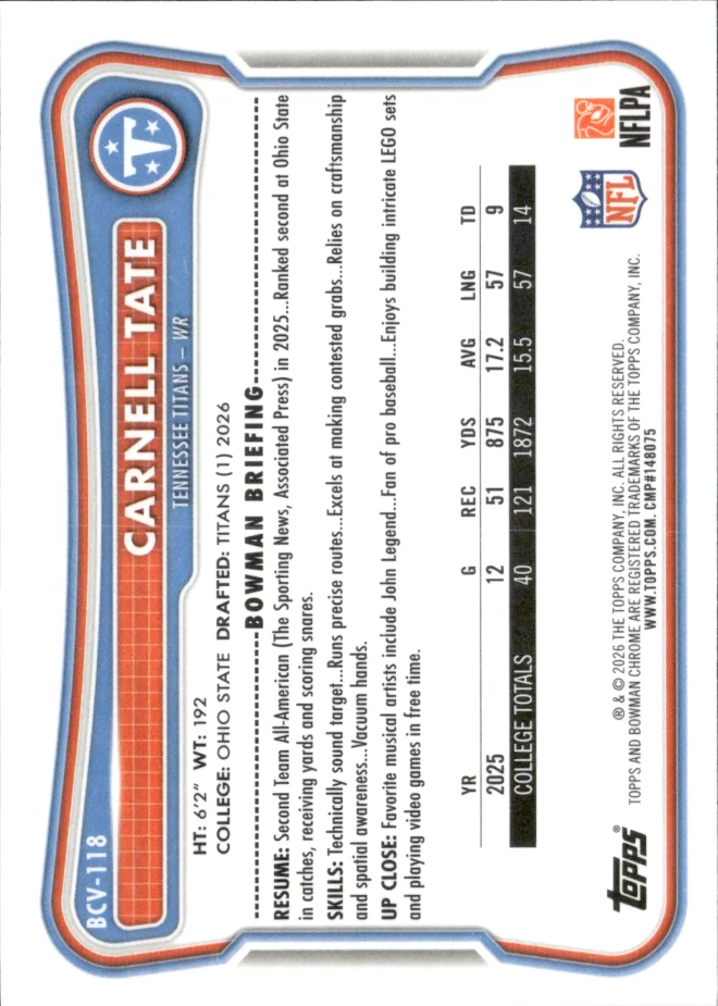 Carnell Tate card back