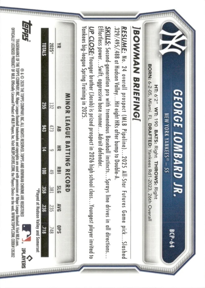 George Lombard Jr. card back