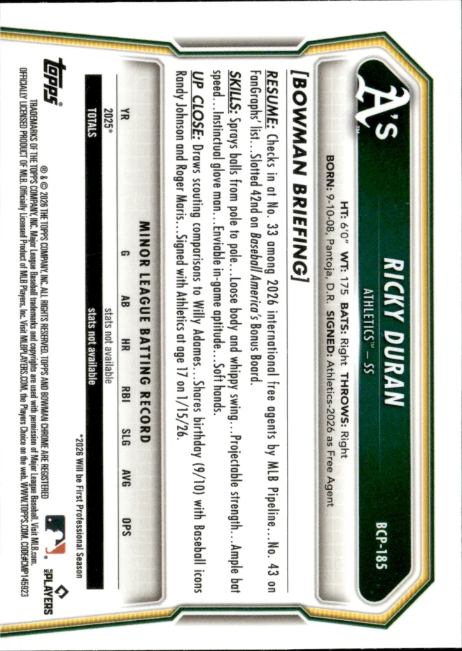 Ricky Duran card back