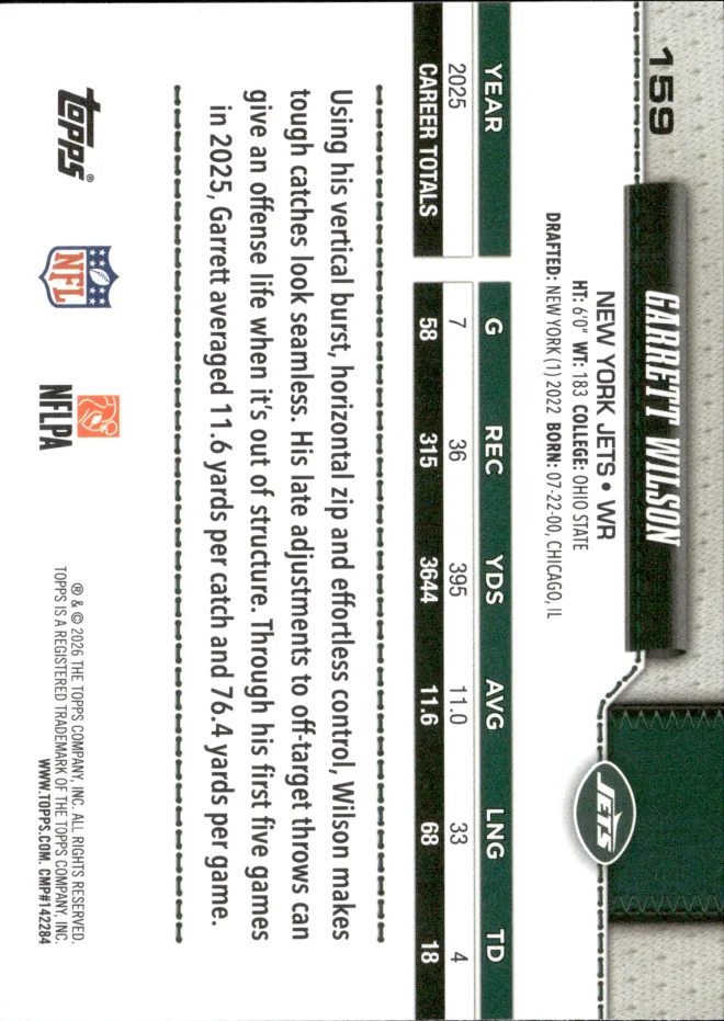 Garrett Wilson card back