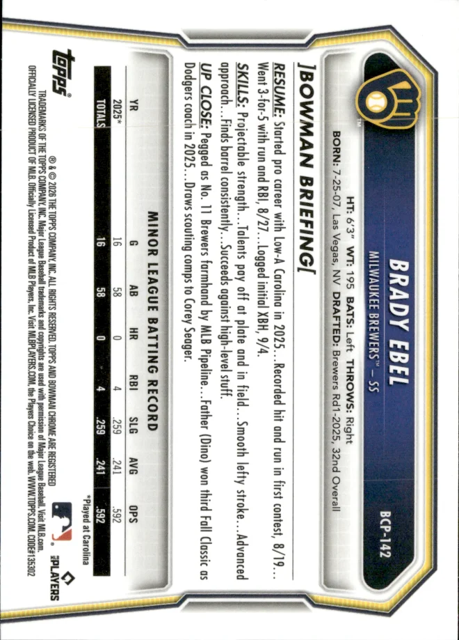Brady Ebel card back