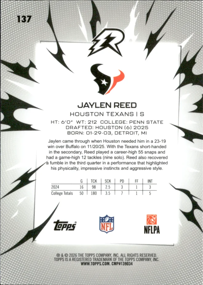Jaylen Reed card back