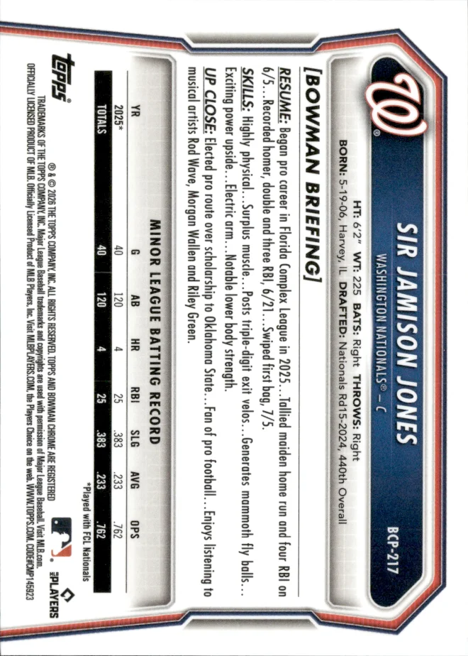 Sir Jamison Jones card back
