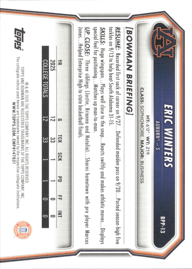 Eric Winters card back