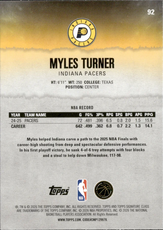 Myles Turner card back