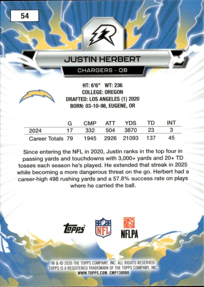 Justin Herbert card back