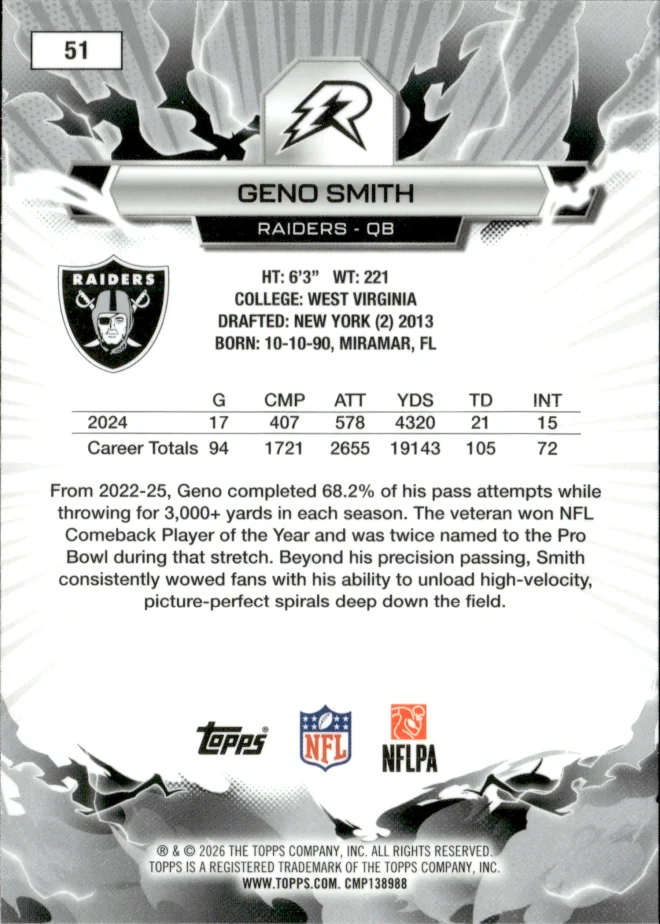Geno Smith card back