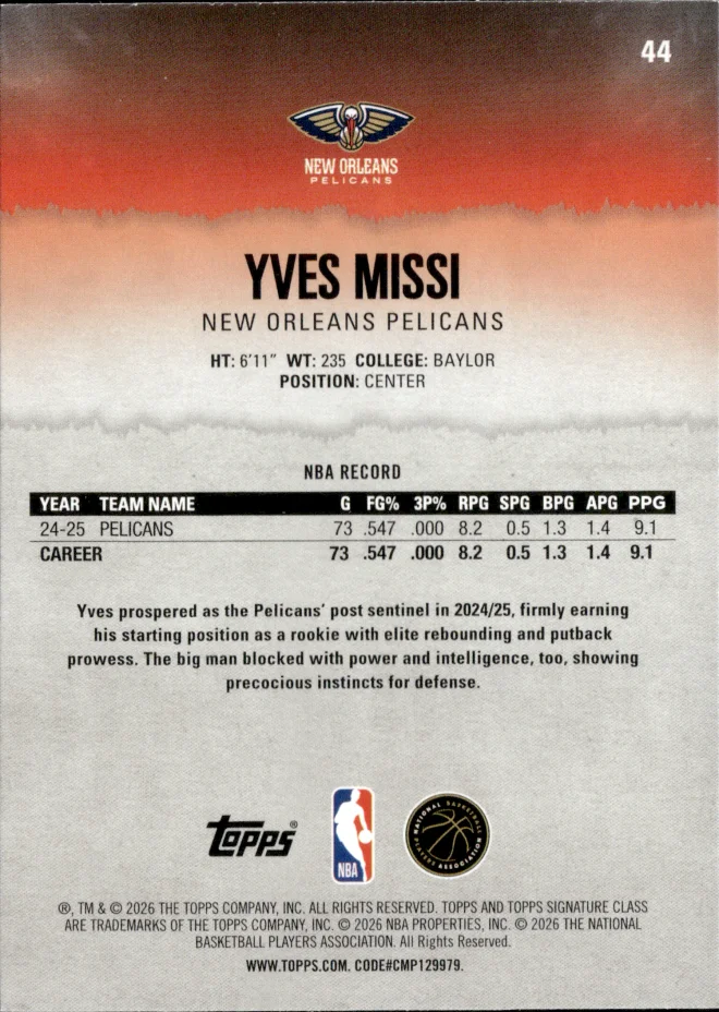 Yves Missi card back