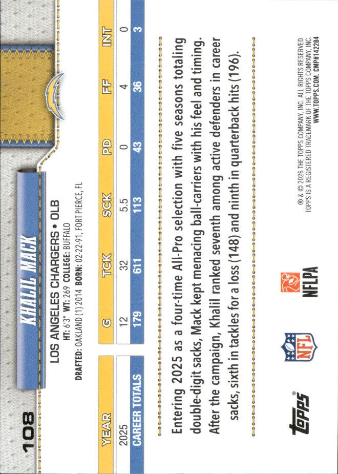 Khalil Mack card back