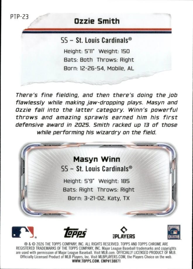 Ozzie Smith / Masyn Winn card back
