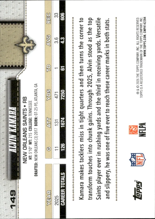 Alvin Kamara card back