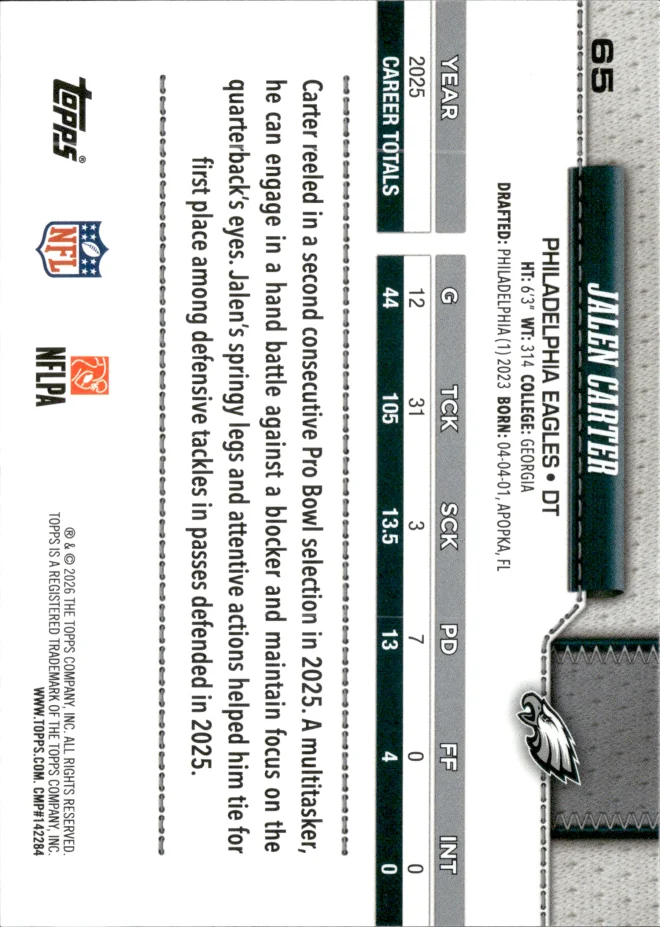 Jalen Carter card back