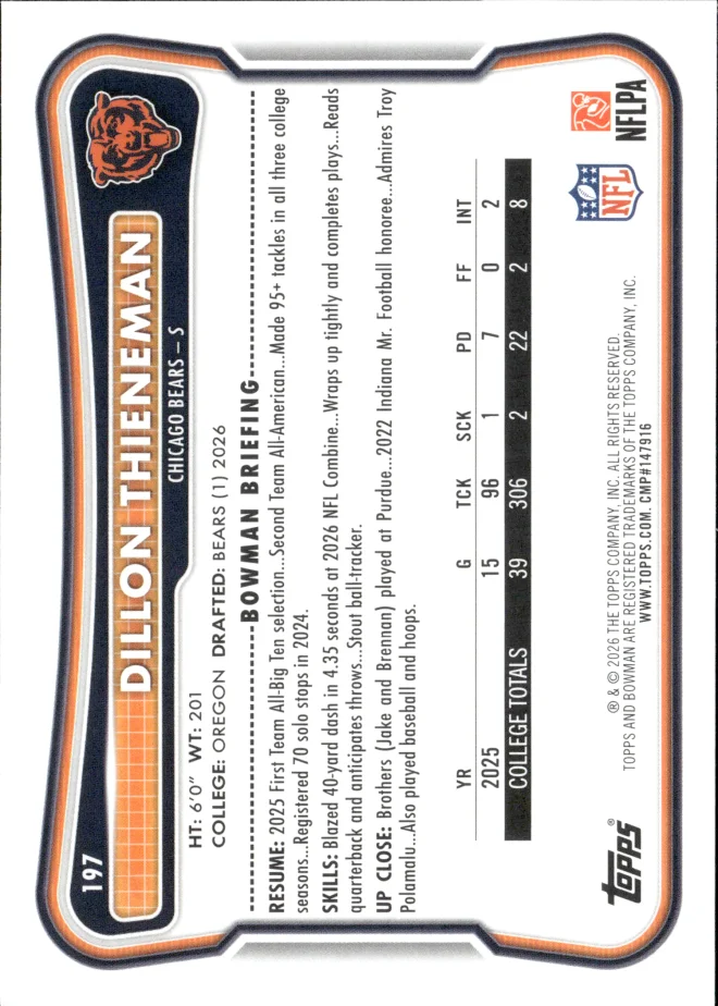 Dillon Thieneman card back