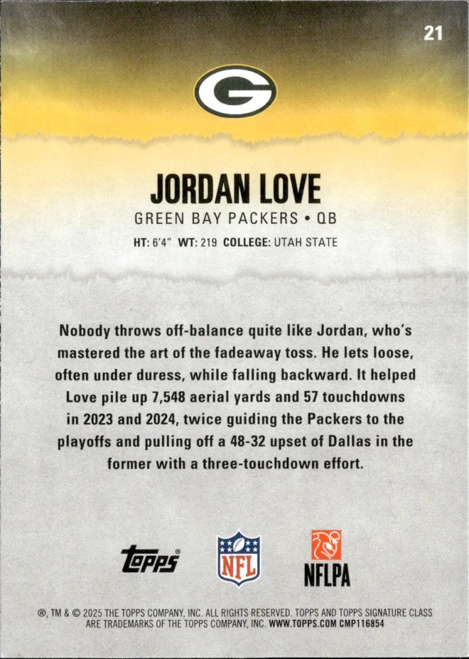 Jordan Love card back