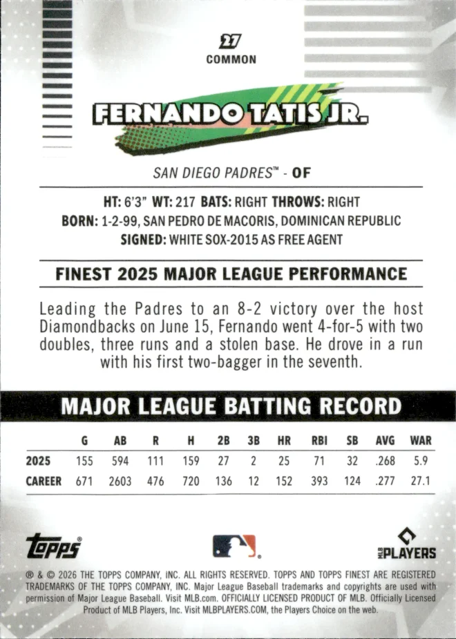 Fernando Tatis Jr. card back