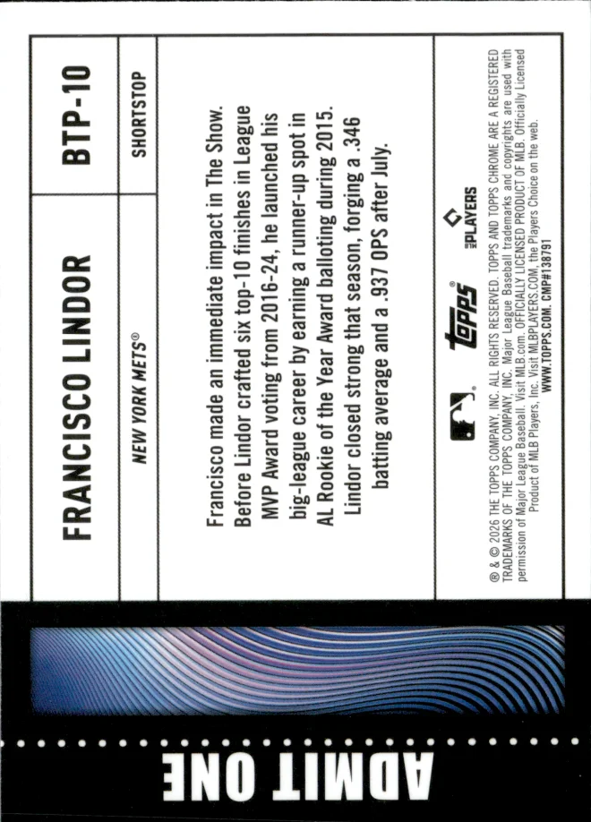 Francisco Lindor card back