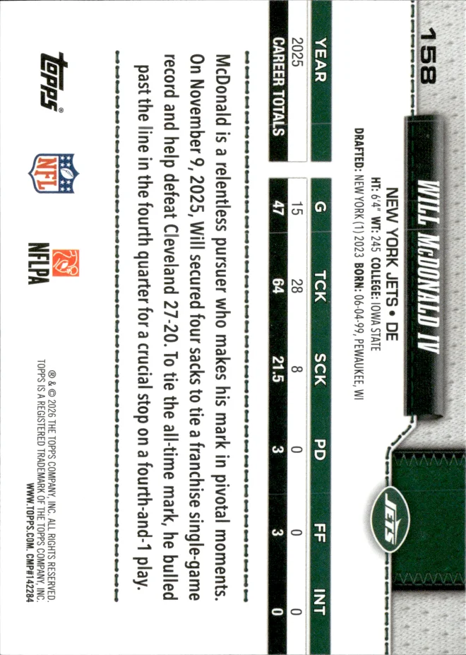 Will McDonald IV card back