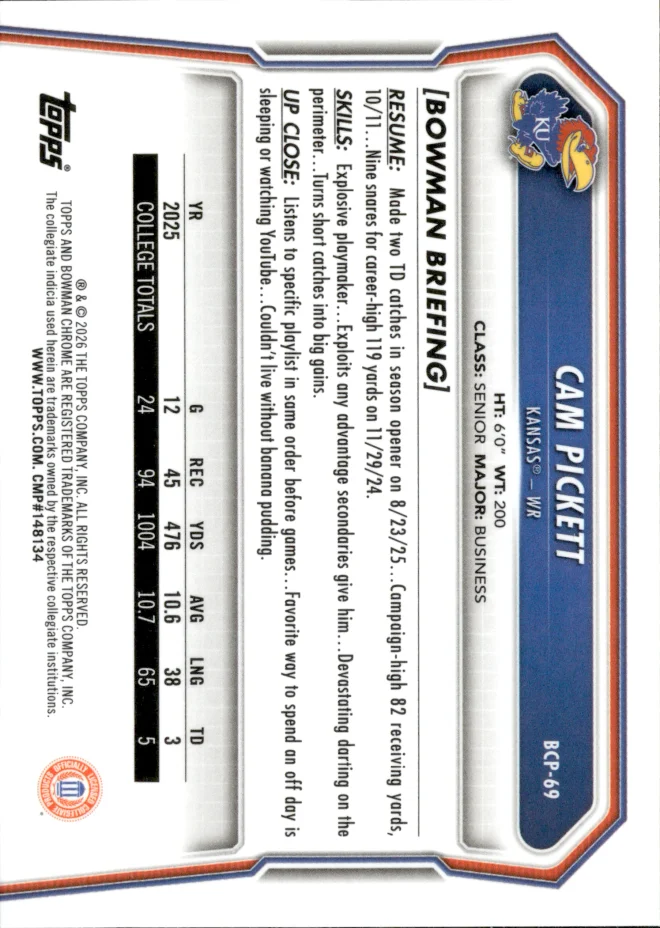 Cam Pickett card back