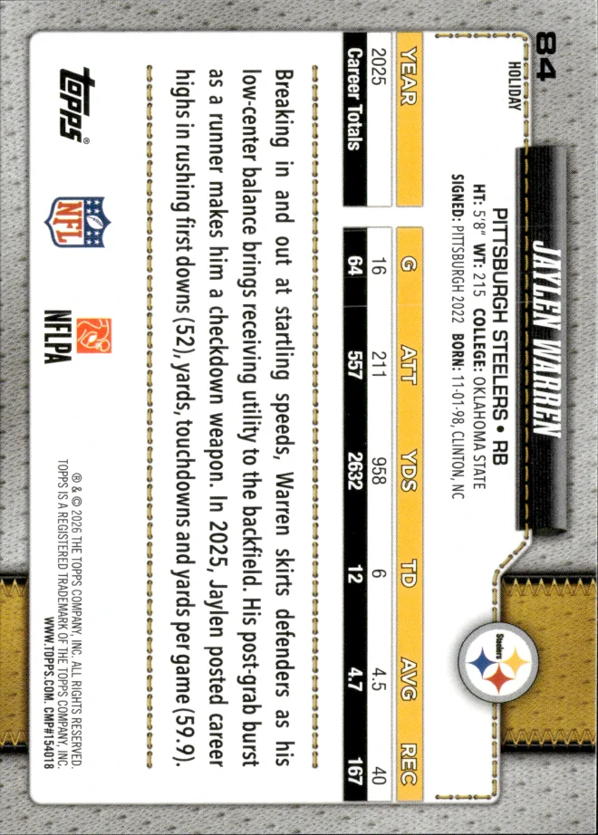 Jaylen Warren card back
