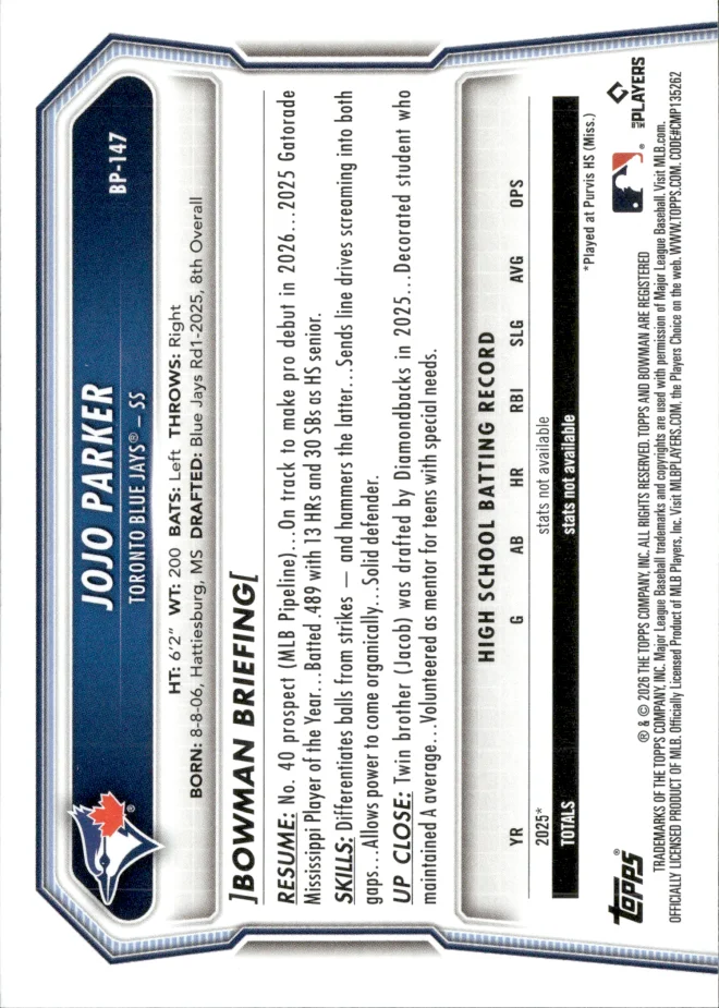 JoJo Parker card back