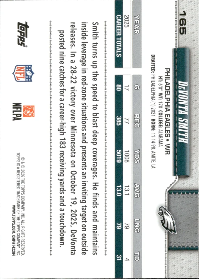 DeVonta Smith card back