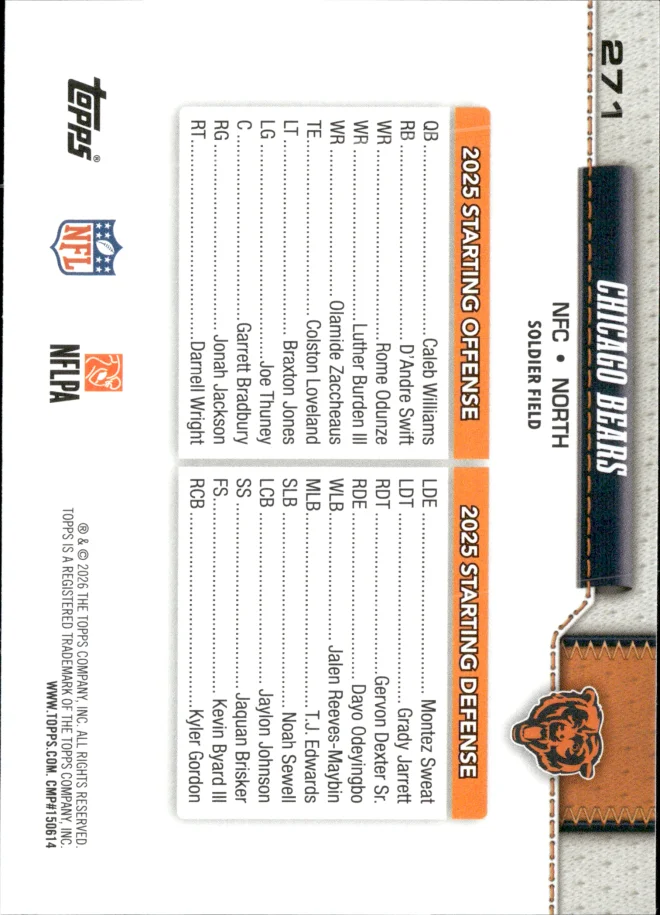 Chicago Bears card back