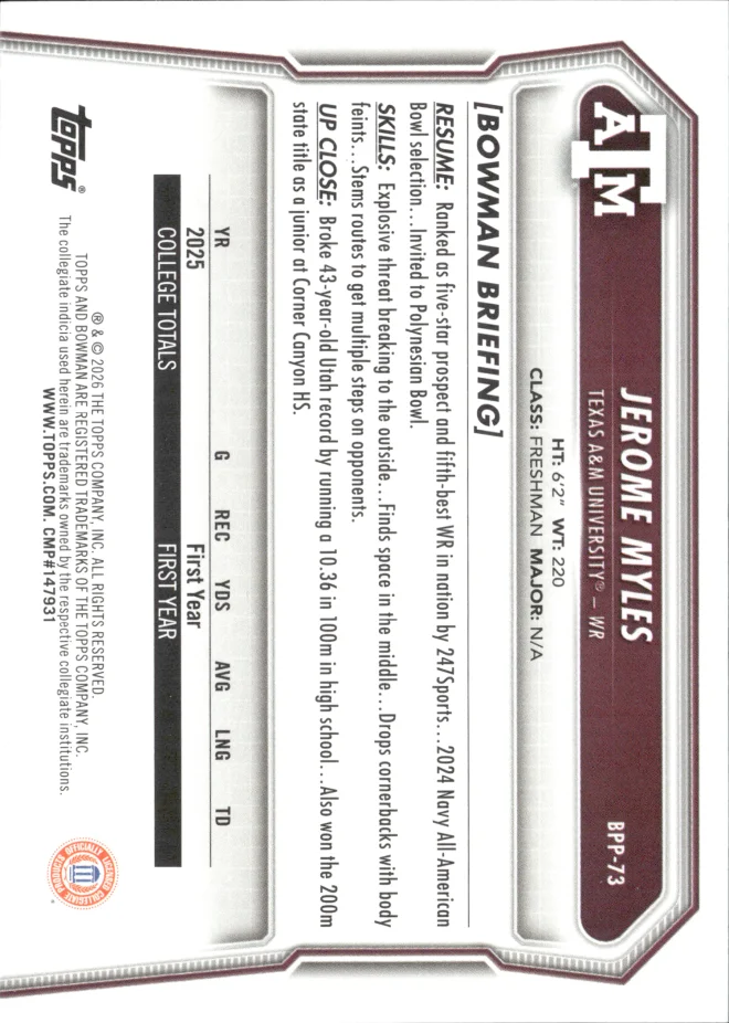 Jerome Myles card back