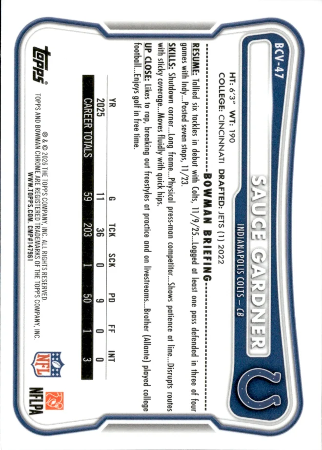 Sauce Gardner card back