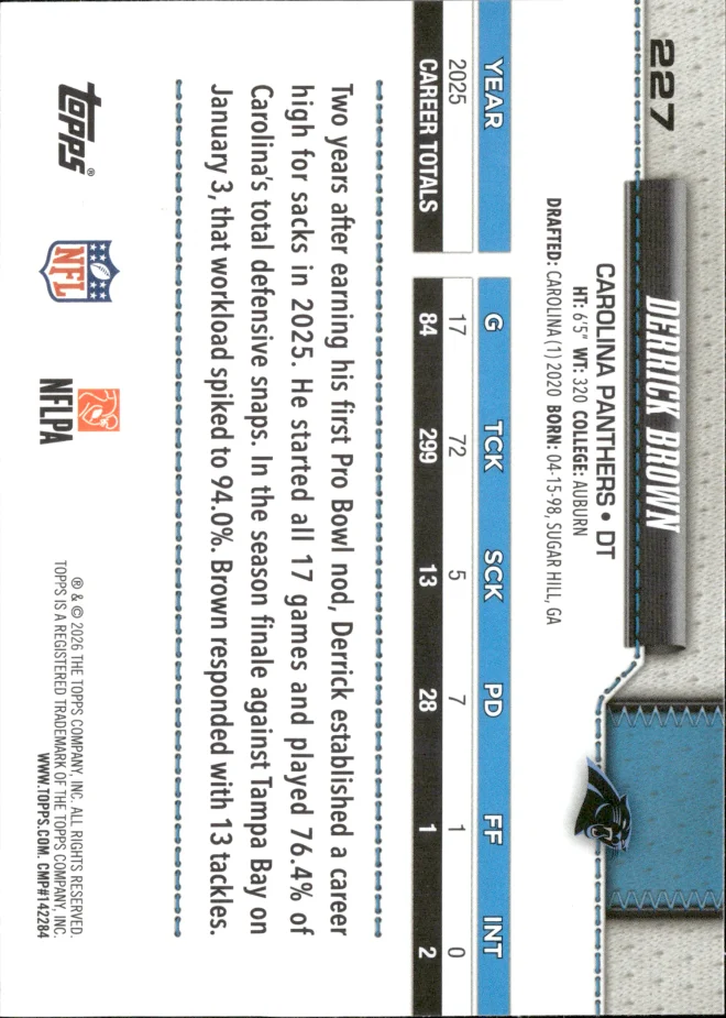 Derrick Brown card back