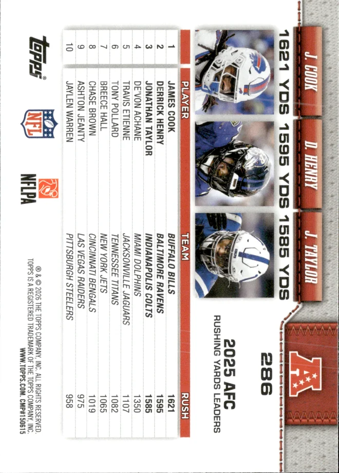 James Cook / Derrick Henry / Jonathan Taylor card back