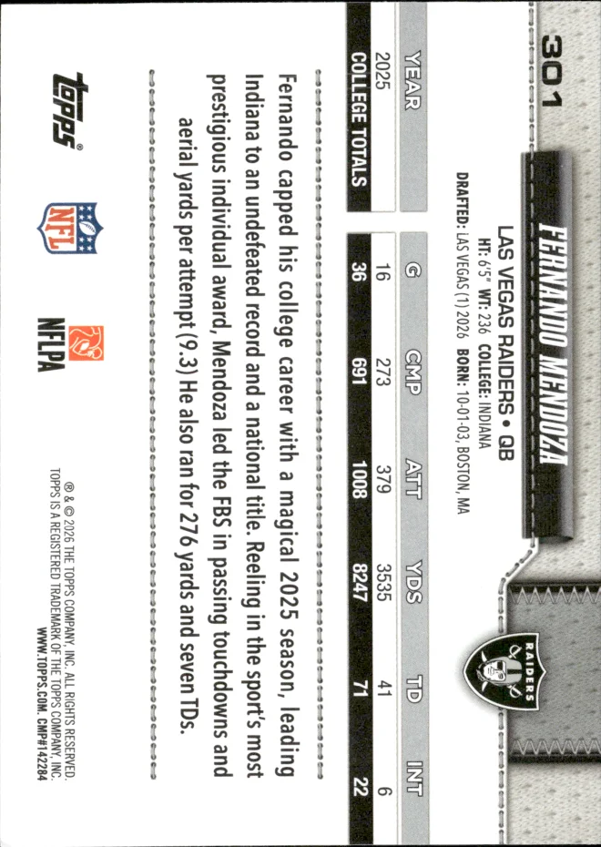 Fernando Mendoza card back
