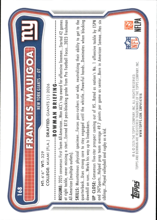 Francis Mauigoa card back