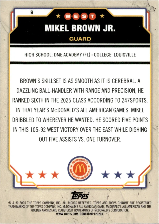 Mikel Brown Jr. card back