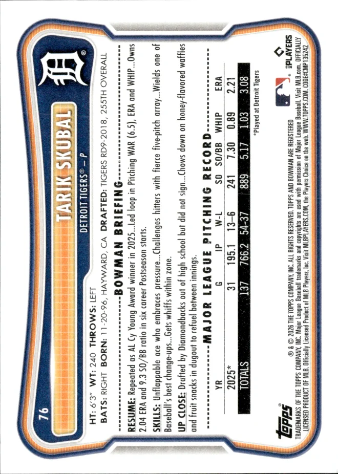 Tarik Skubal card back