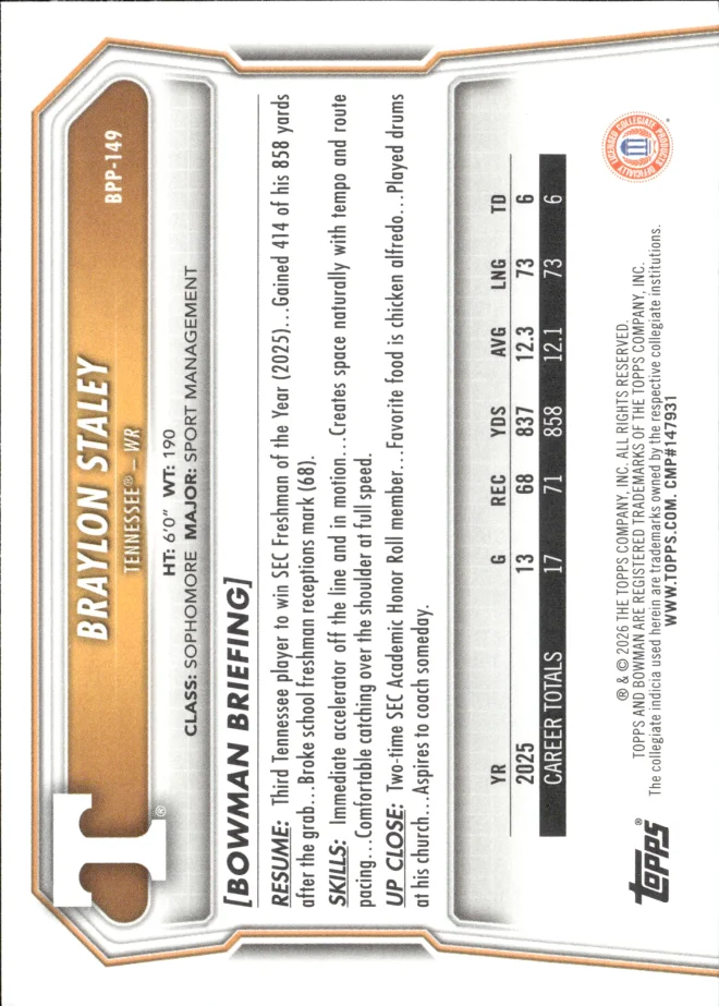 Braylon Staley card back