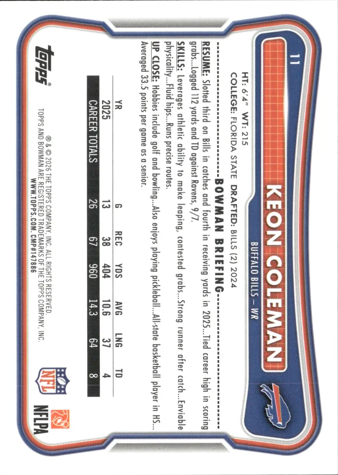 Keon Coleman card back