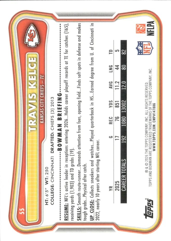 Travis Kelce card back