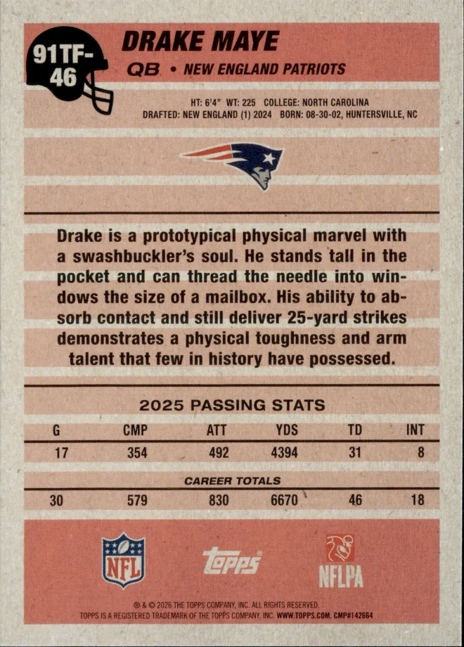 Drake Maye card back