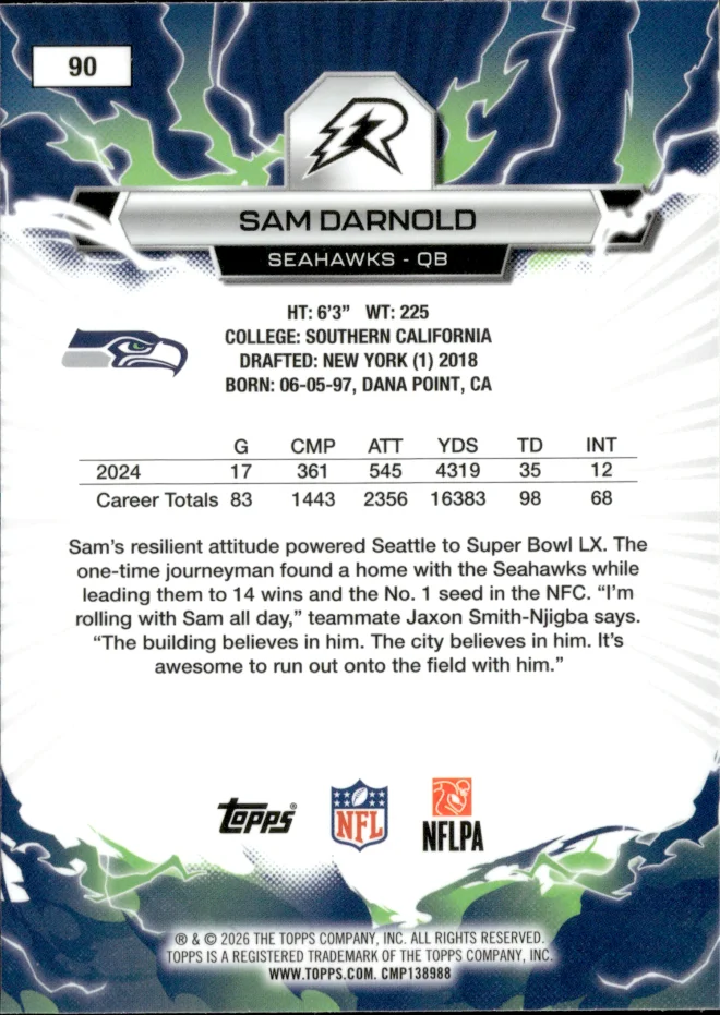 Sam Darnold card back