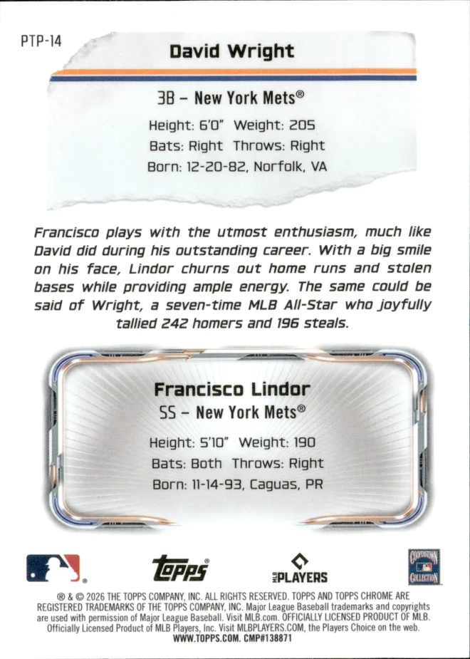 David Wright / Francisco Lindor card back