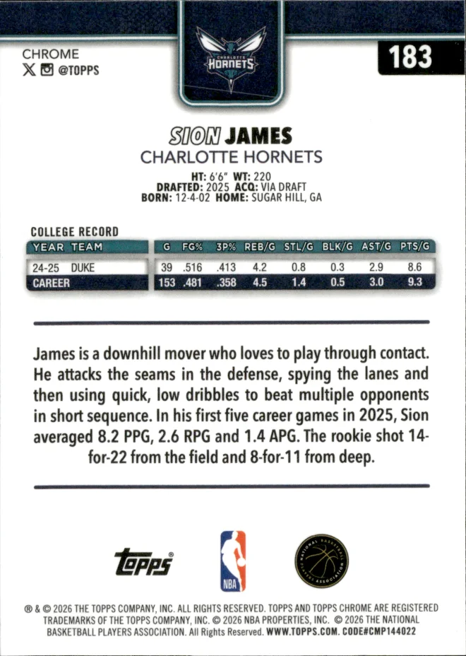 Sion James card back