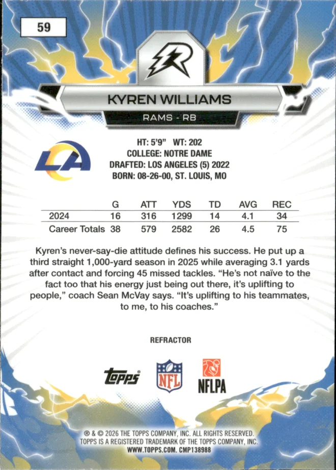 Kyren Williams card back