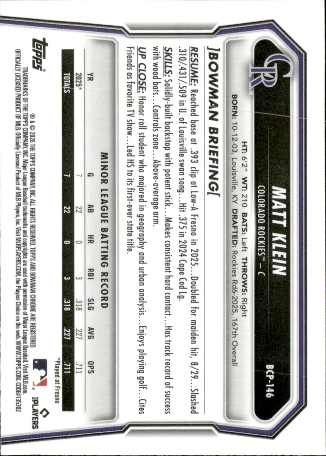 Matt Klein card back