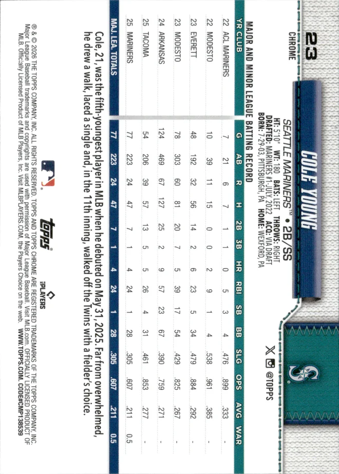 Cole Young card back