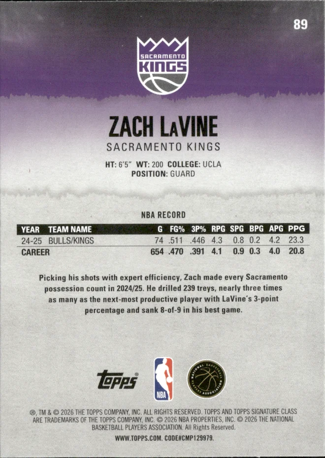 Zach LaVine card back