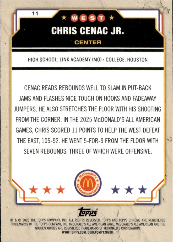 Chris Cenac Jr. card back