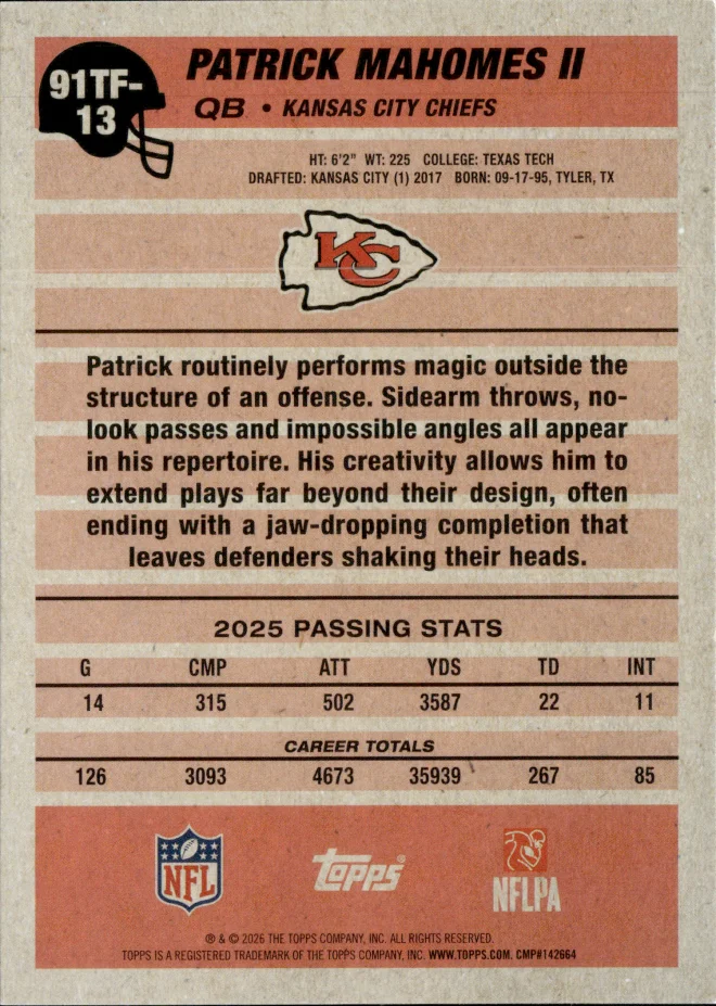 Patrick Mahomes II card back