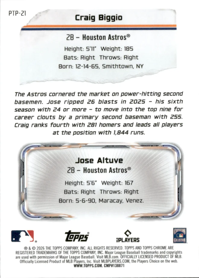 Craig Biggio / Jose Altuve card back