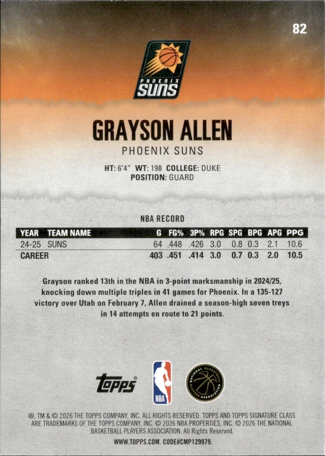 Grayson Allen card back