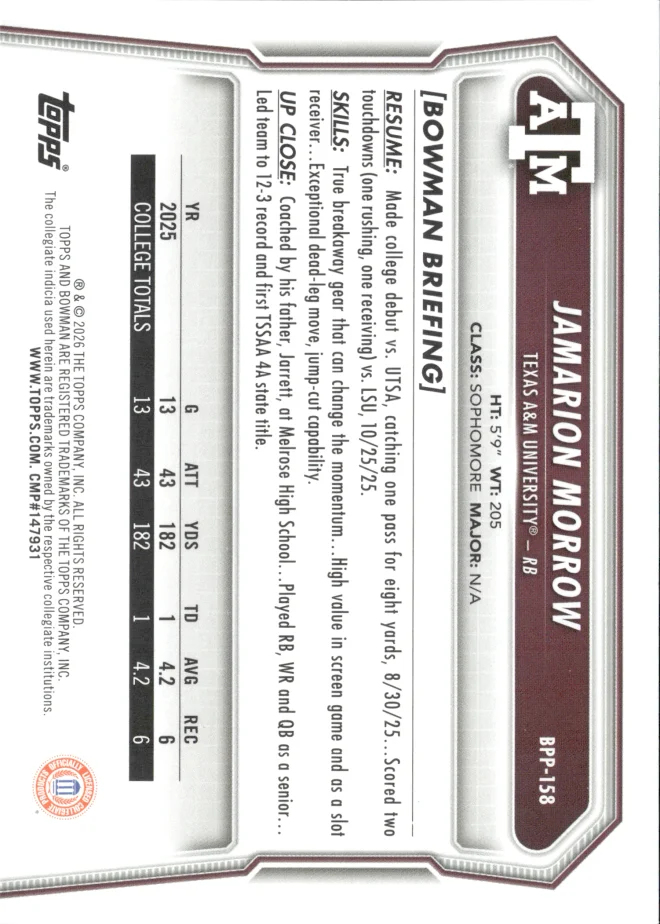 Jamarion Morrow card back